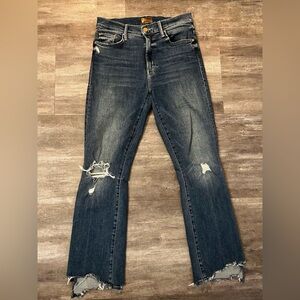 MOTHER Dark Blue Distressed Straight Leg Jeans